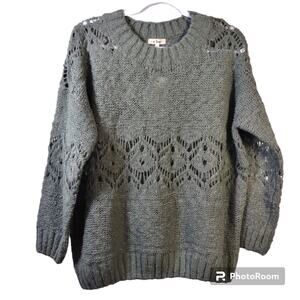 In Loom Open Knit Olive Green Sweater Boxy Cozy Coastal Size S/M